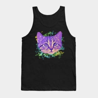 Purple Kitty Face Colorful Orbs Tank Top